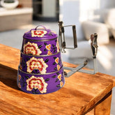 Hand Painted 3 Tier Steel Tiffin Box - Purple